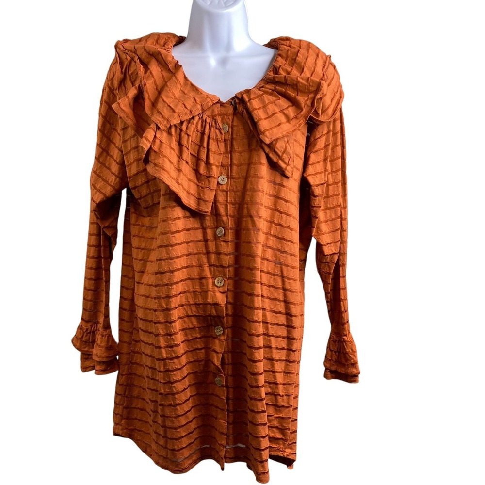 Luna Tuccini Striped Ruffled Blouse Sz M Poet-Sleeve Edwardian Lolita Tunic Boho